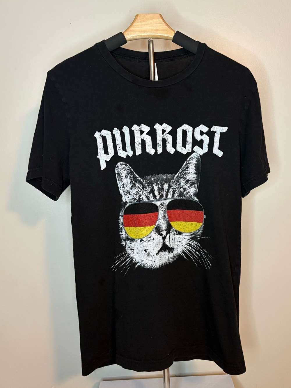 Bella Canvas Black Graphic 'Purrrost' Cat Tee with Red & Yellow Sunglasses